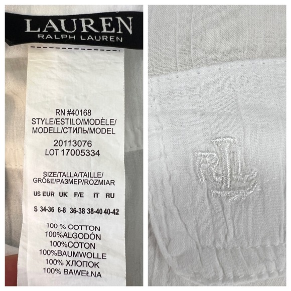 Lauren Ralph Lauren White Cotton Button Down Tunic Shirt Small roll tab *flaw - Picture 12 of 14